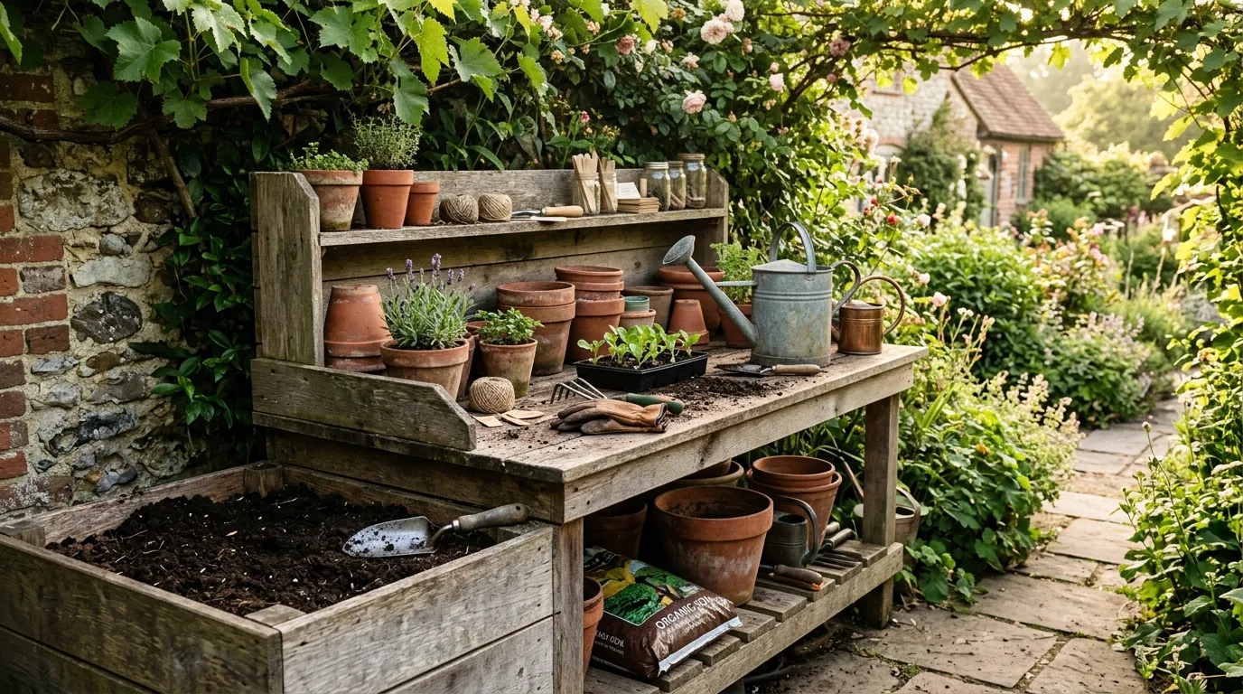 Rustic Potting Bench With Soil Storage